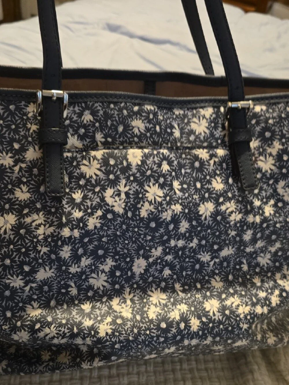 Michael Kors Navy Floral Tote with Black Handles
